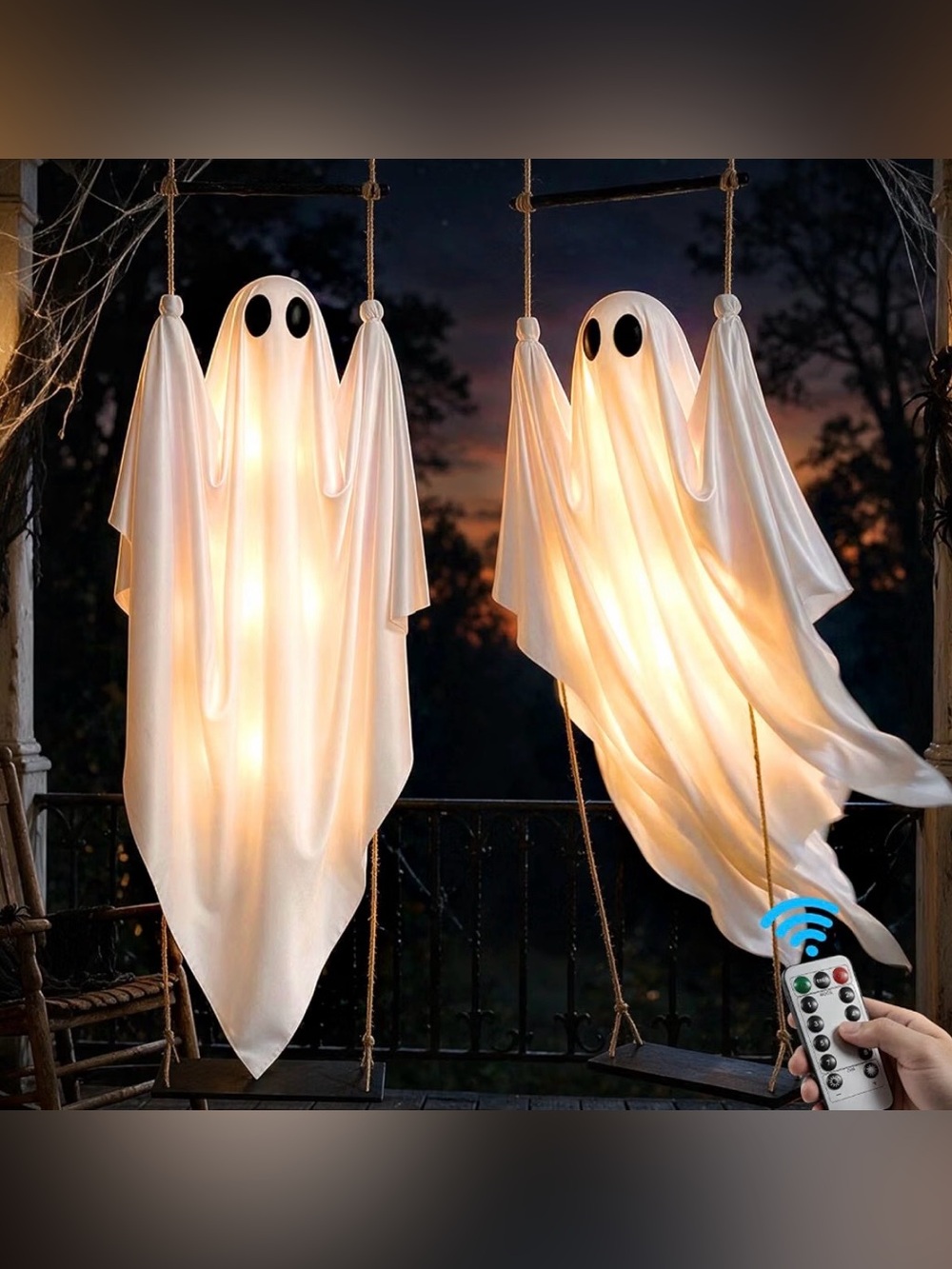 2 Pack Halloween Decorations Outdoor, 5 FT Pre-Assembled Hanging Swinging Ghosts
